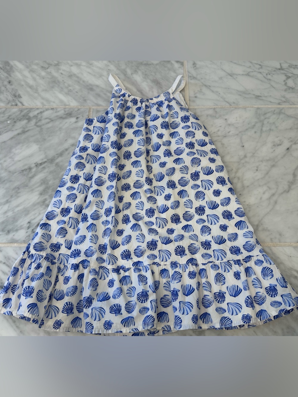 Janie and Jack White Dresswith Blue Shell Print